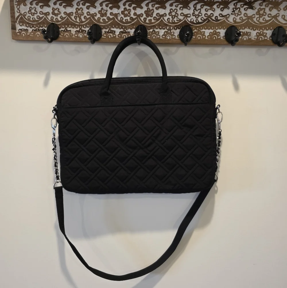 Vera Bradley Quilted Padded Laptop Bag Chain Strap Womens Black Preppy Chic